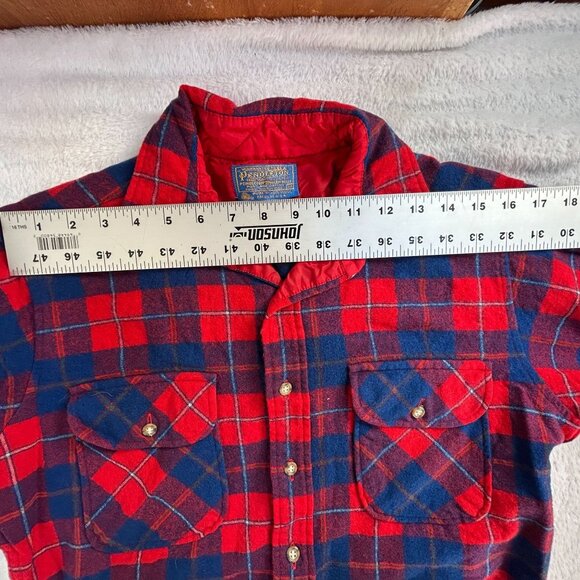 Vintage Pendleton Mens Red Blue Tartan Plaid Wool Button Up Shirt Medium Pockets - Picture 7 of 9